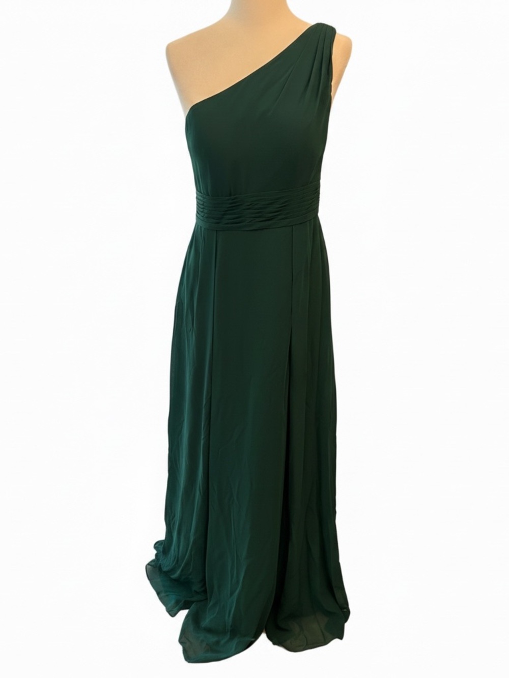 Azazie One-Shoulder Emerald Green Evening Dress Sz 8 Formal Event Wedding